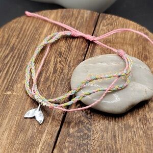 B2709‎ sterling mermaid tail fin pastel woven bracelet twine pink blue green